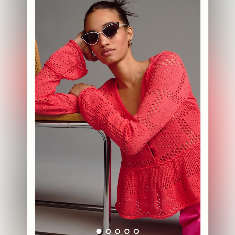 Pilcro Pointelle Babydoll Sweater XS in Coral